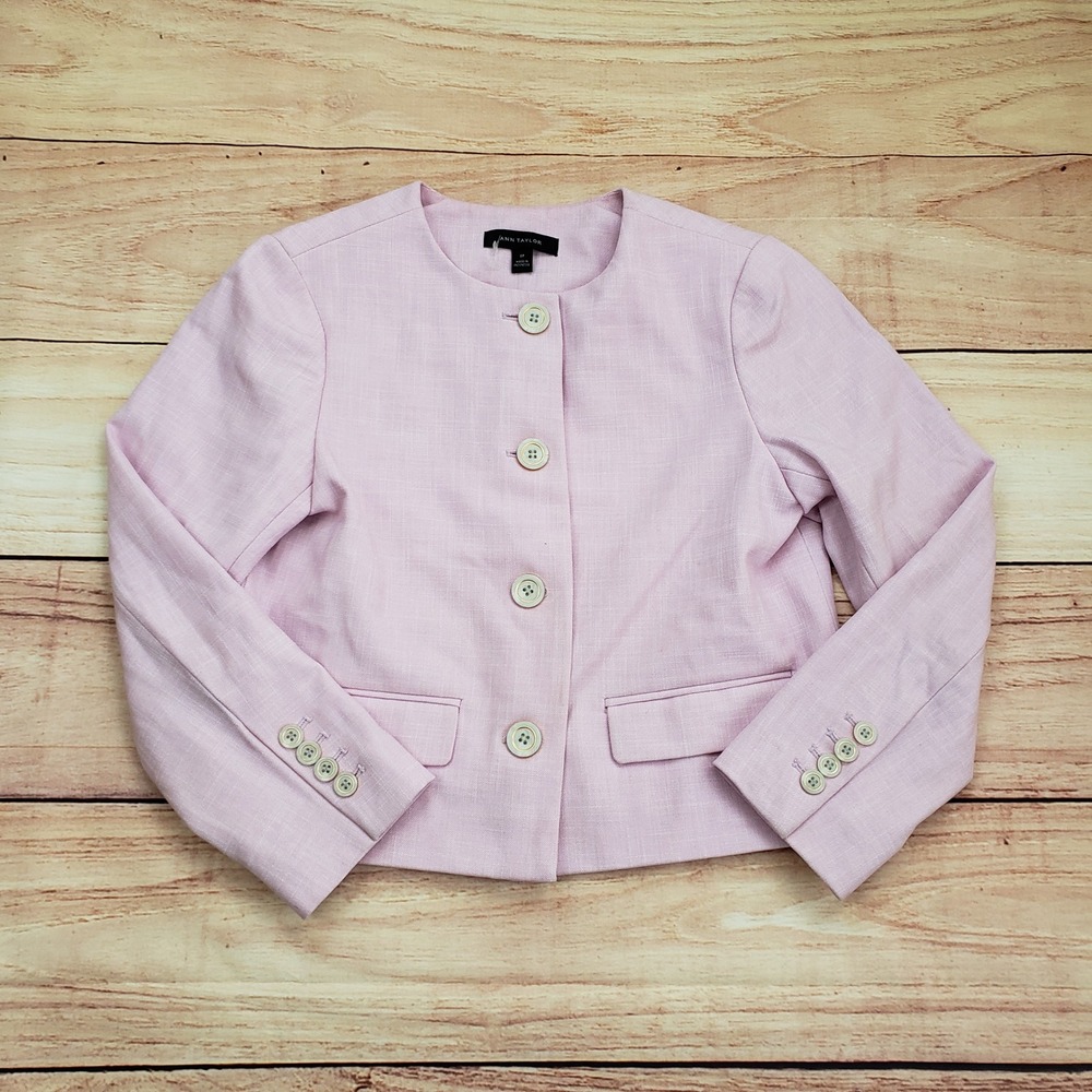 Ann Taylor Blazer Jacket Womens 0P Petite Pink‎ Cropped Career Button Front